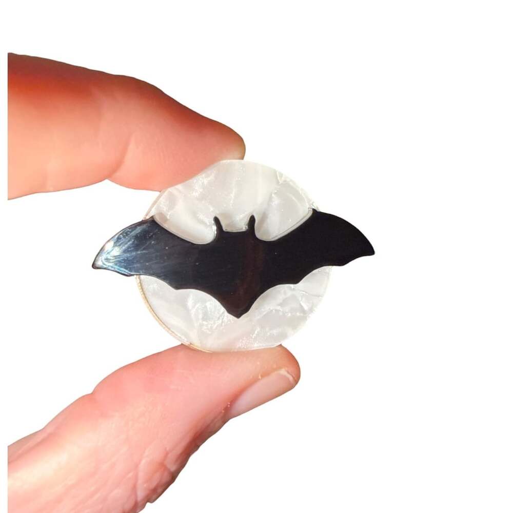 Moon and Bat 2D Layered Acrylic Brooch Halloween Bat Pin